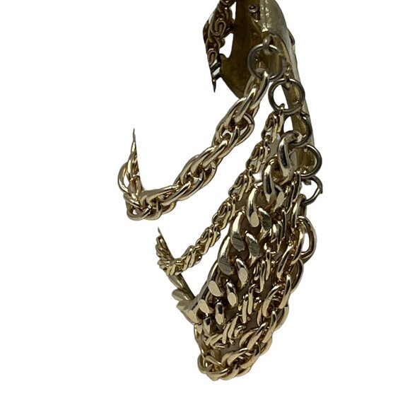 Womens Five Chain Bracelet Gold Tone Wide 7 inches Long - Picture 3 of 6